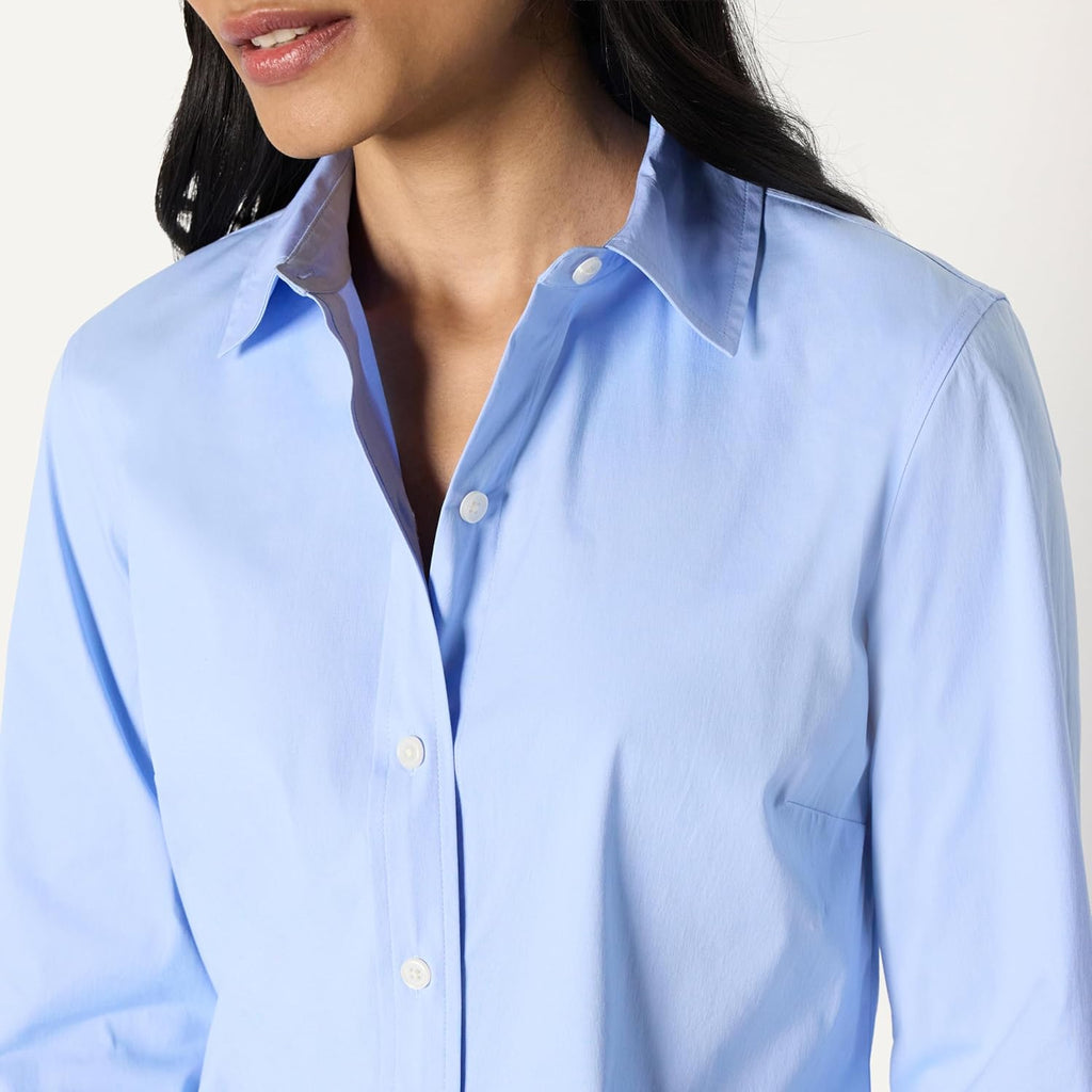 Women's Regular-Fit Stretch Poplin Button-Up Dress Shirt