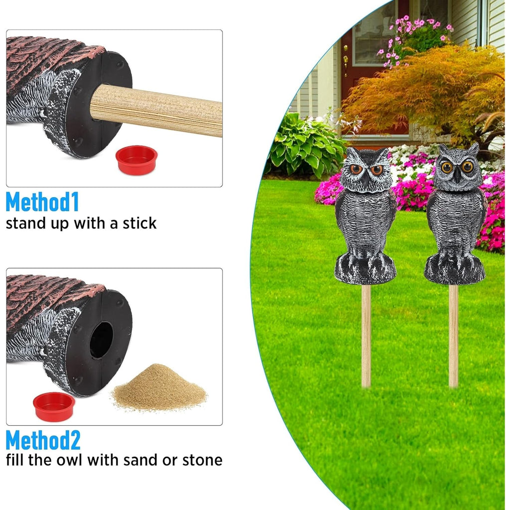 Hedoc 2 Pack Fake Owl Decoys To Scare Birds Away, Rotating Head Bird Deterrents, Nature Enemy Scarecrow Plastic Statues, Pest Repellent For Gardens And Patios