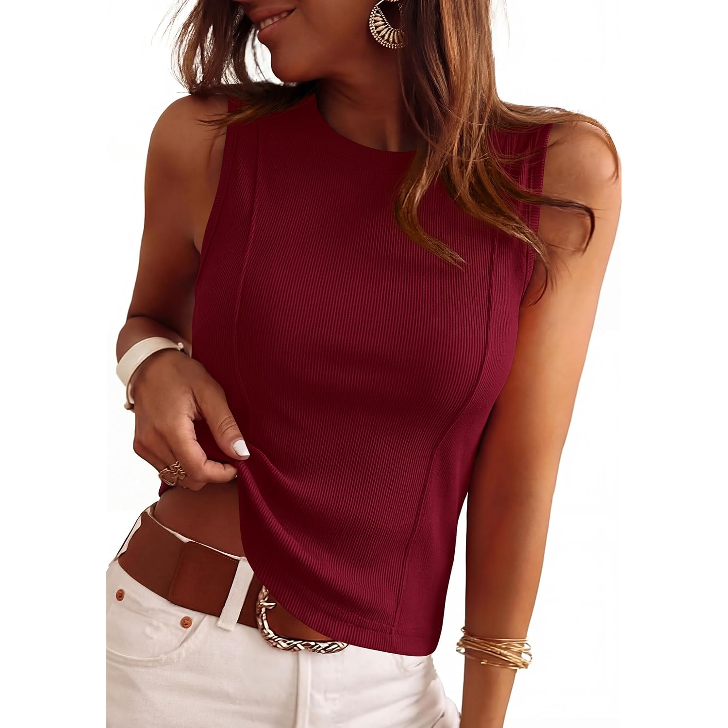 PRETTYGARDEN Sleeveless Tops for Women 2026 Summer Ribbed Tank Top Fitted Shirts Basic Tees Cute Spring Going Out Y2k Clothes