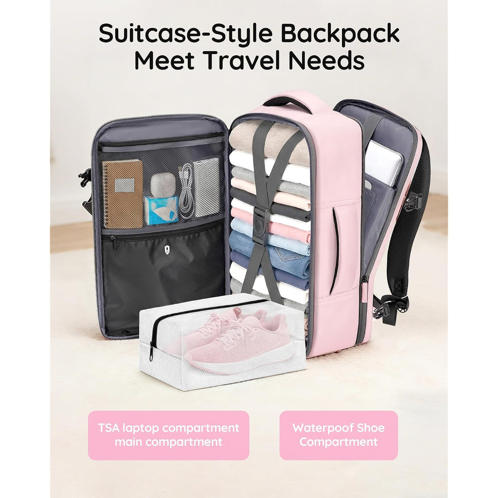 Taygeer Travel Backpack For Women, Travel Personal Item Bag With Shoe Pouch | Tsa Approved Under Seat Carry On Backpack With Water Bottle Pocket Fits 15.6Inch Laptop, Travel Essentials For Airplanes,Pink