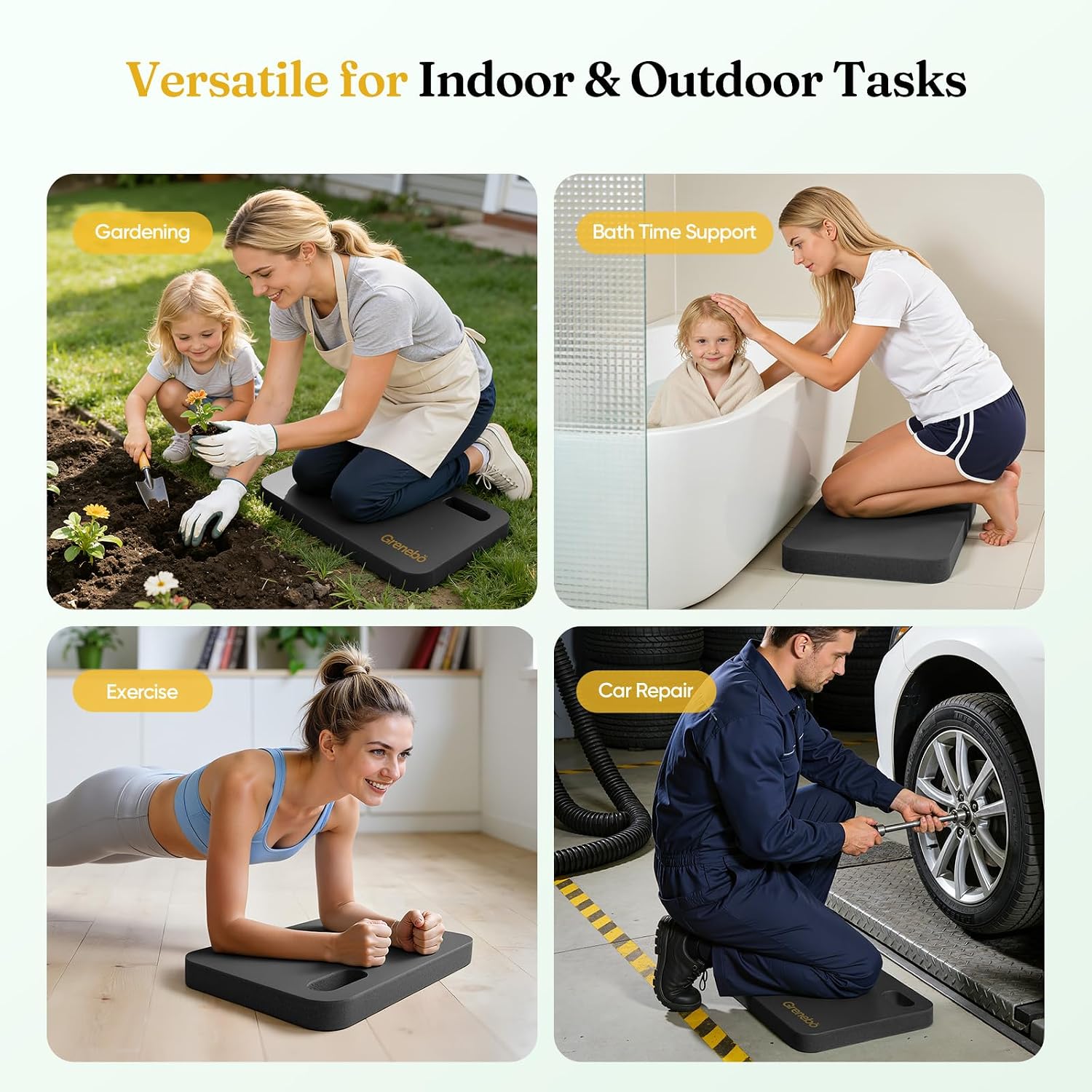 2-Pack 1.6" Extra Thick Nbr Foam Garden Kneeling Pads, Ultra Soft Cushion Kneeling Pads For Gardening, Gardening Kneeling Pad For Baby Bathing, Work, Exercise, 17.3×11×1.6 In, Black