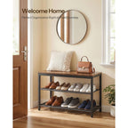 Hoobro Shoe Bench, 3-Tier Shoe Rack, Industrial Shoe Organizer Storage Bench, 29.5 Inches Entry Bench With Mesh Shelves, For Entryway, Living Room, Hallway, Easy Assembly, Rustic Brown Bf75Hx01