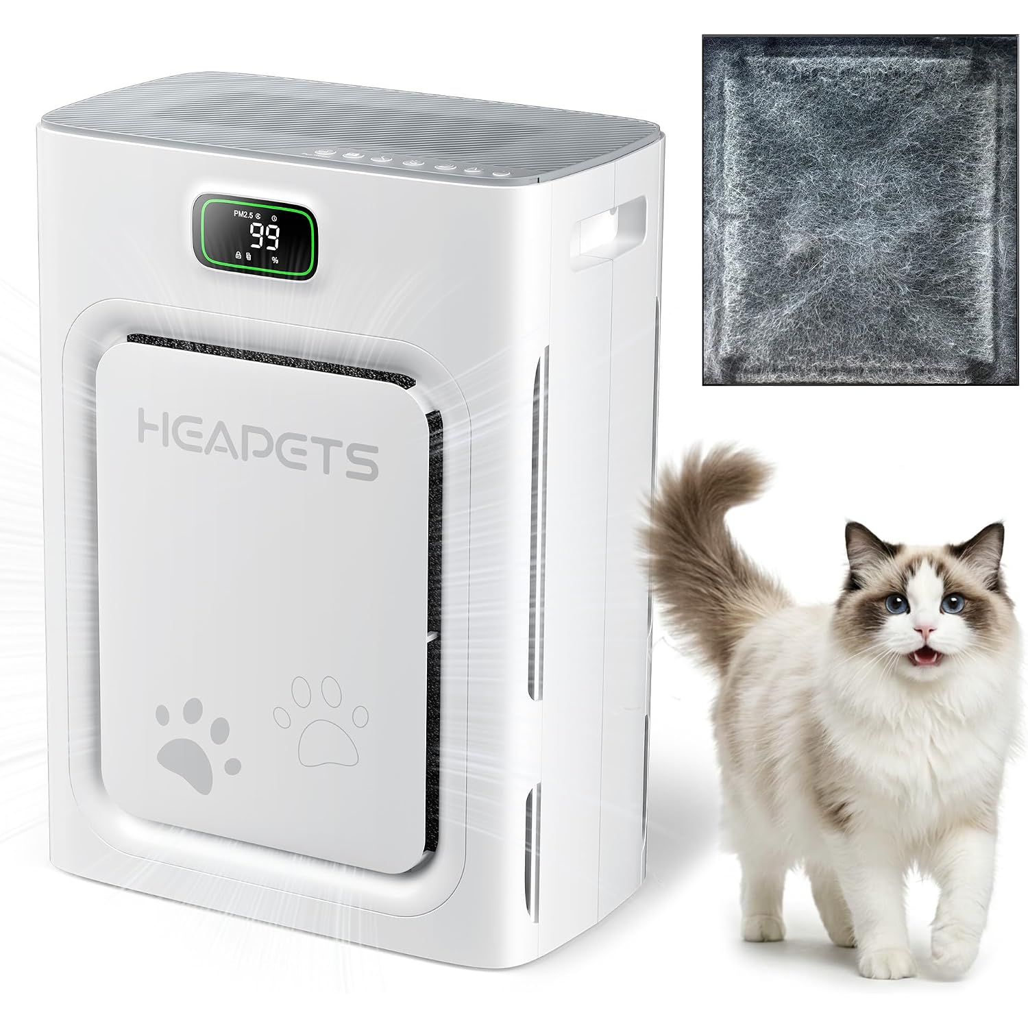 Pet Air Purifier For Home Large Room 2500 Sq Ft, H13 Hepa Washable Double-Sided Filter,Air Cleaner For Pet Hair Dander Odor Allergies Pollutant Smoke Dust,Pm2.5 Air Quality Monitor,Auto Mode,P358 Grey