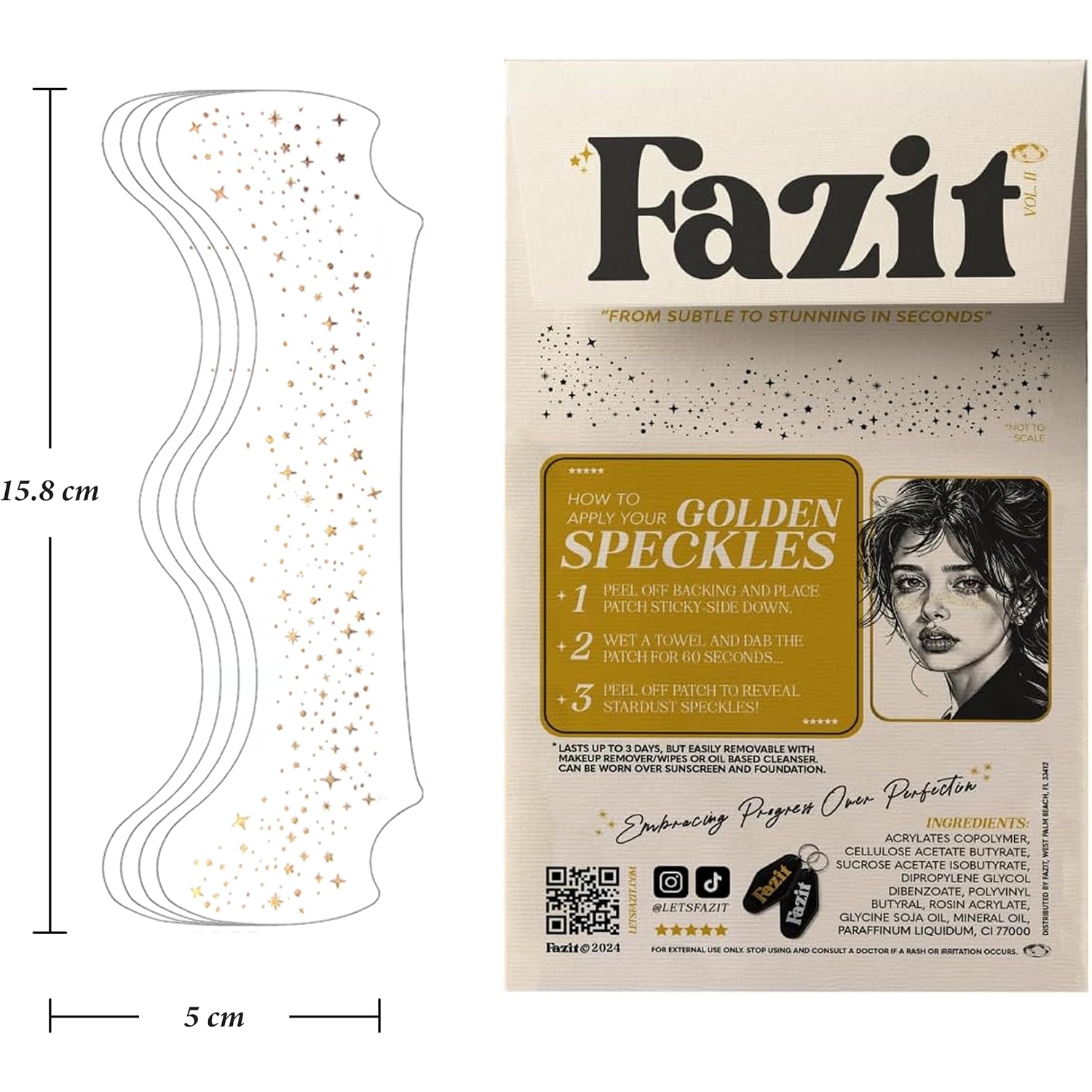 Fazit Gold Speckles - Glitter Freckle Makeup Patches - Shimmering Faux Freckles & Body Glitter - Waterproof, Long-Lasting Instant Glamour For Festivals & Parties - 6 Temporary Makeup Patches Per Pack