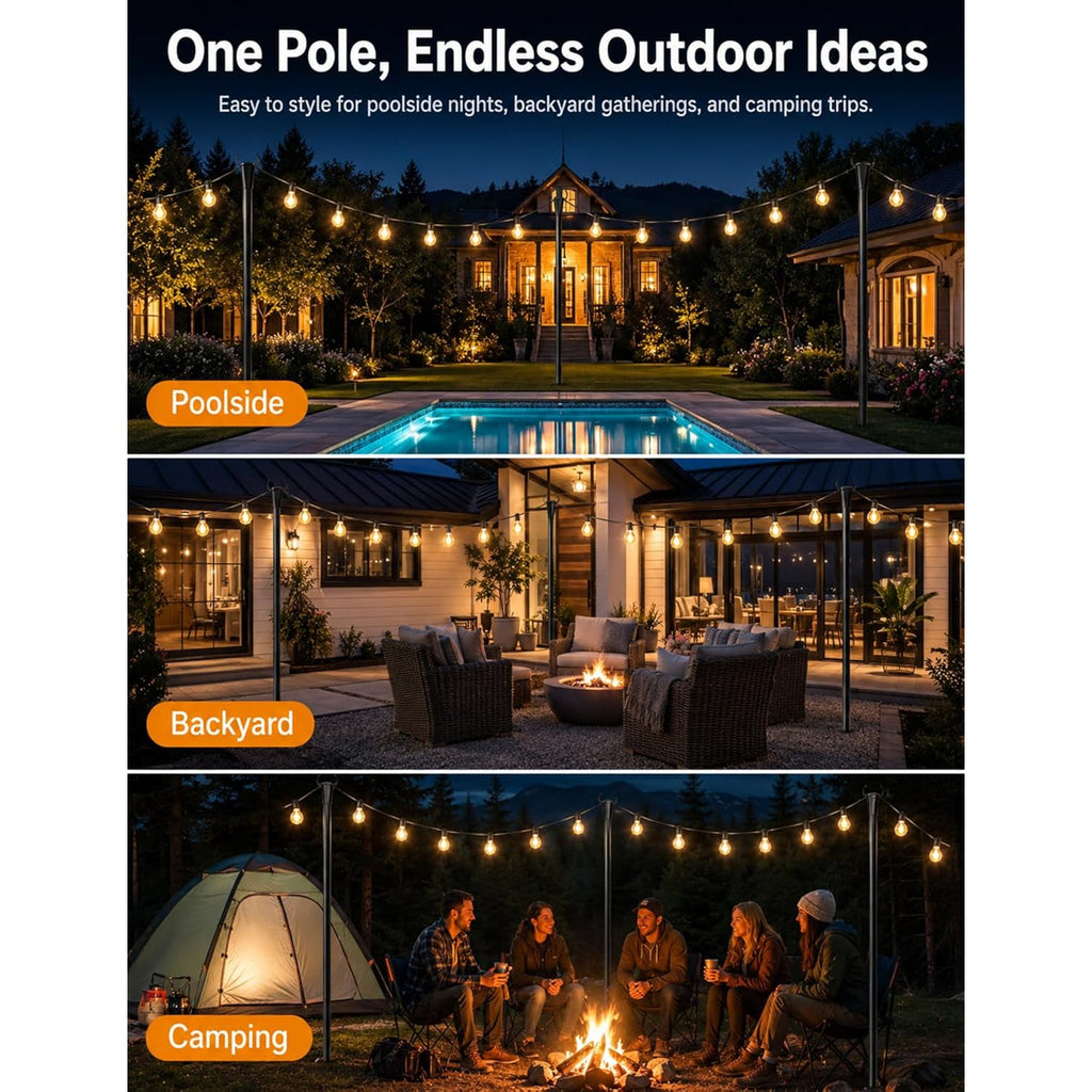4 Pack String Light Poles For Outside With Ground Stakes And Fence Clips | Adjustable 7-Section Metal Patio Light Poles For String Lights And Lanterns; For Garden, Patio, Backyard And Outdoor Decor.