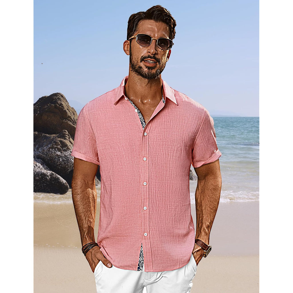 Pj Paul Jones Men'S Button Down Short Sleeve Shirt Casual Summer Beach Textured Wedding Shirts