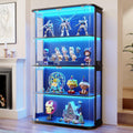 Brottar Large Rounded Display Cabinet With Glass Door & Lights, Black | 4-Tier Curio Cabinet With 3 Color Lights For Collectibles, Glass Display Case With Transparent Full-Display Surface