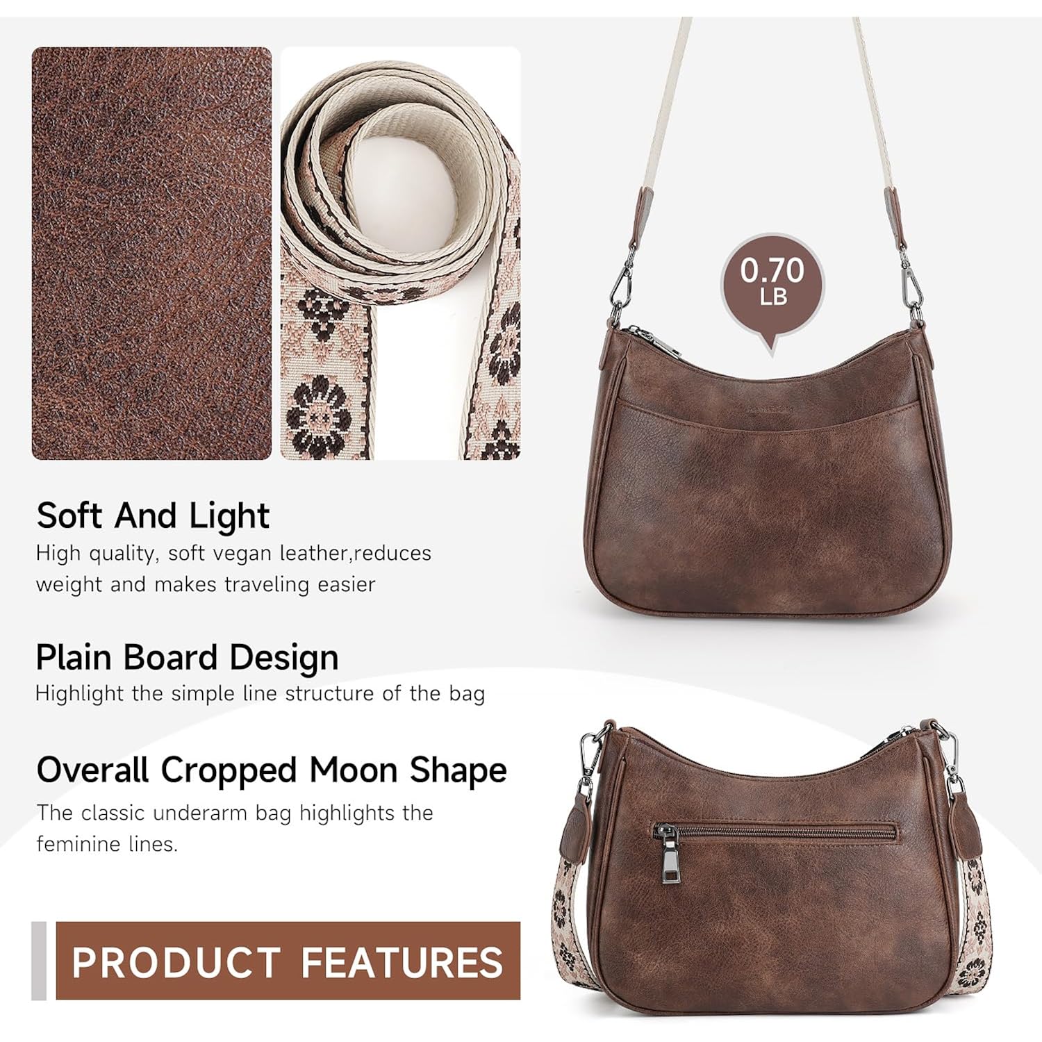Aphison Trendy Leather Crossbody Purse With Adjustable Strap, Women'S Shoulder Handbag