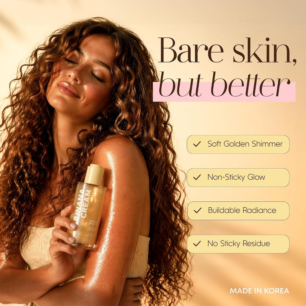 Hello You Jojoba Oil & Ceramides Shimmer Body Oil – Dermatologist Tested, Anti Aging Korean Skin Care – Radiant Glow, Lightweight Hydration, Silky Finish – Vegan, Clean Beauty – Banana Scent, 3.38 Oz