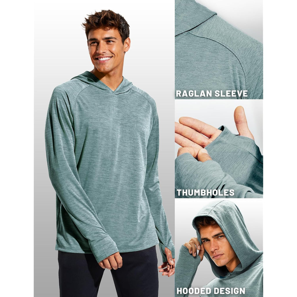 Mier Men'S Upf 50+ Sun Protection Hoodie Long Sleeve Spf Fishing Hiking Running Thumbhole Shirts Hooded Quick Dry Lightweight