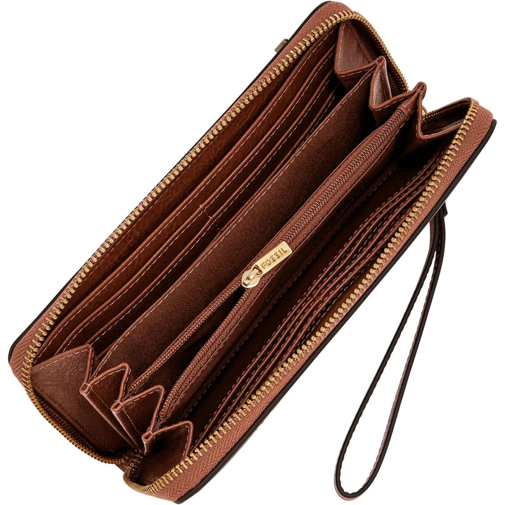 Fossil Women'S Logan Leather Rfid-Blocking Zip Around Clutch Wallet With Wristlet Strap For Women
