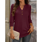 ANRABESS Womens Henley 3/4 Sleeve Tops, V Neck Comfy Fabric Shirts, Cozy for Work, Business, Trendy Versatile Casual Wear