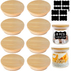 Oui Yogurt Jar Lids - 8 Pack Oui Lids-Natural Bamboo Wood with Silicone Sealing Rings and Oui Yogurt Bottle Label, For 5 Oz Oui Yogurt Jars