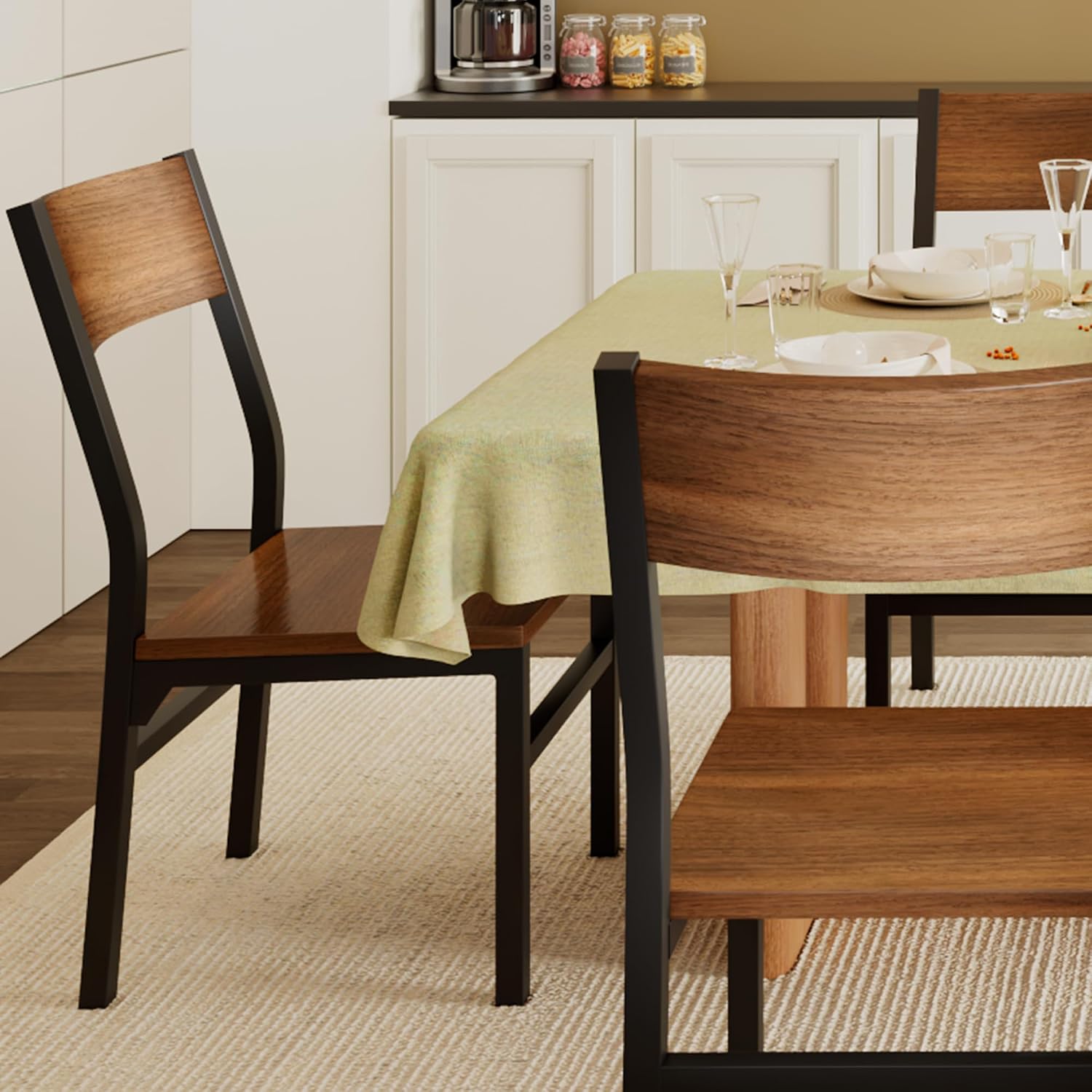 Feonase Dining Chairs Set Of 6, Modern Kitchen Chairs With Ergonomic Backrest, Mdf Board And Metal Legs, Dinner Chairs For Dining Room, Kitchen And Living Room, Walnut