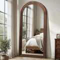 Arched Full Length Floor Mirror With Stand, 75X35 Rustic Farmhouse Solid Wood Frame Wall Mirror For Bedroom, Living Room, Vertical Hanging & Standing(Brown)