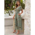 Anrabess Womens Summer Floral Maxi Dress Casual V Neck Short Sleeve Chiffon Boho Flowy Beach 2026 Wedding Guest Long Dresses