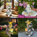 Yody Solar Garden Statues Outdoor Decor- Yard Decorations For Patio, Balcony, Backyard, Lawn Ornaments - Rabbit Figurines With Led Light- Unique Birthday House Warming Gifts For Women, Mom, Grandma
