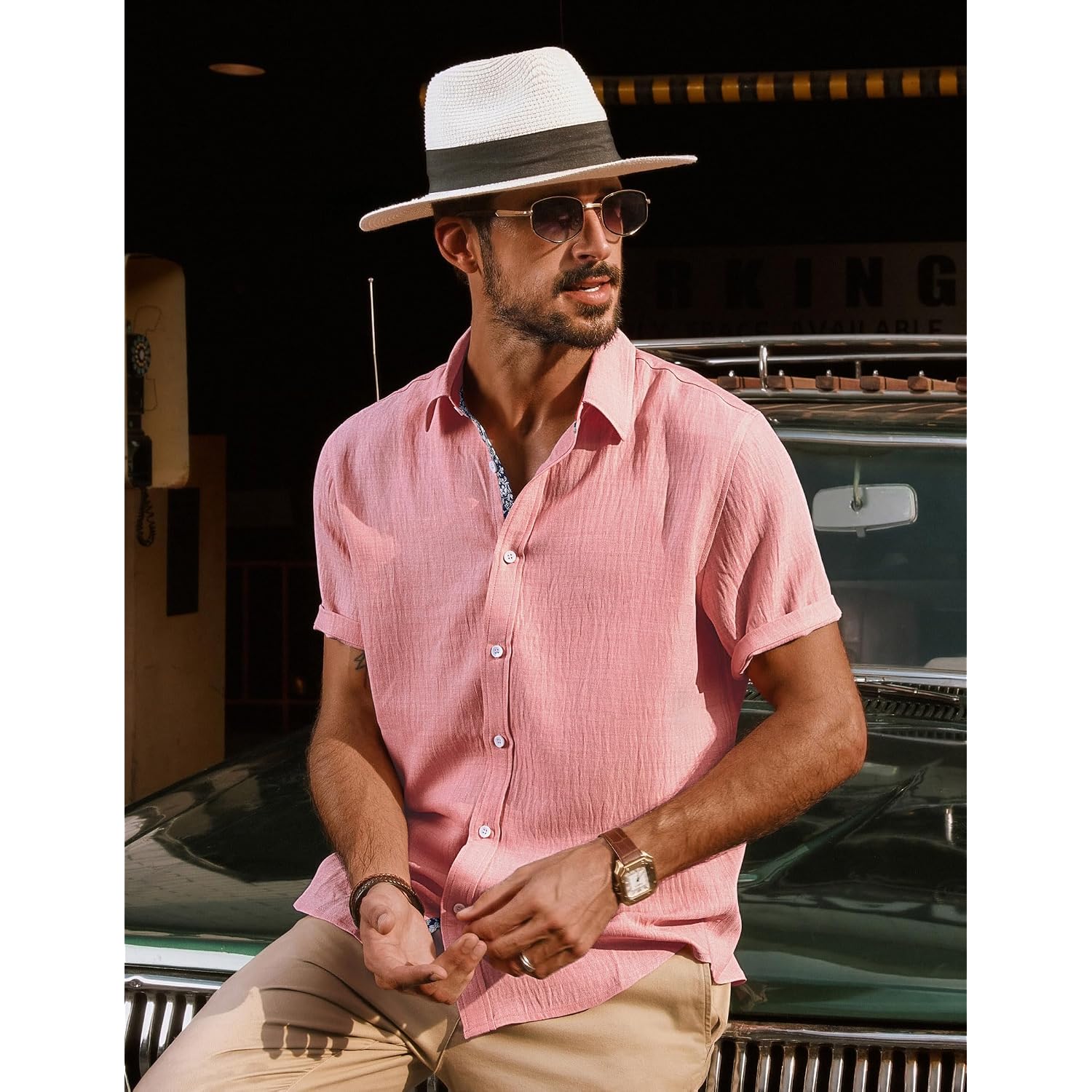 Pj Paul Jones Men'S Button Down Short Sleeve Shirt Casual Summer Beach Textured Wedding Shirts