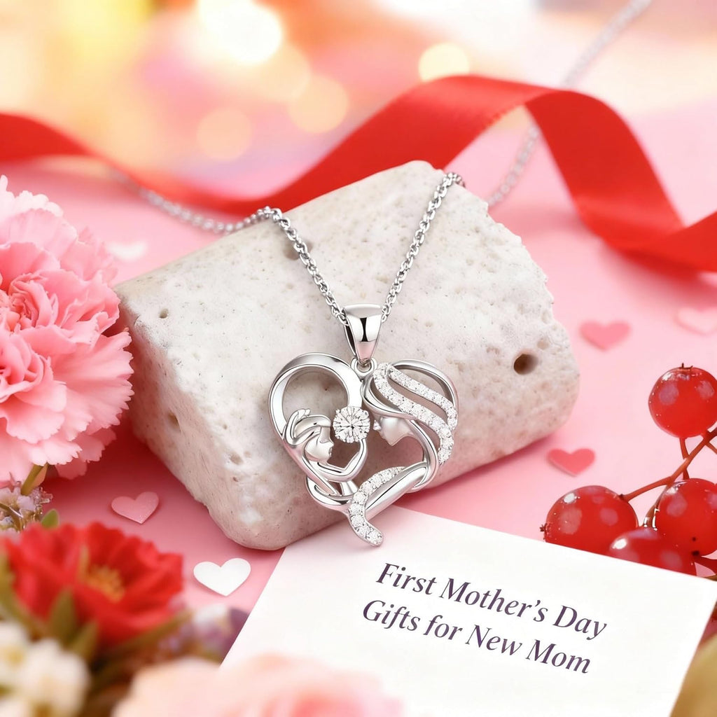1st Mothers Day Gift for New Mom 925 Sterling Silver Mother Child Necklace as First Mothers Day Gifts for Pregnant Daughter Wife