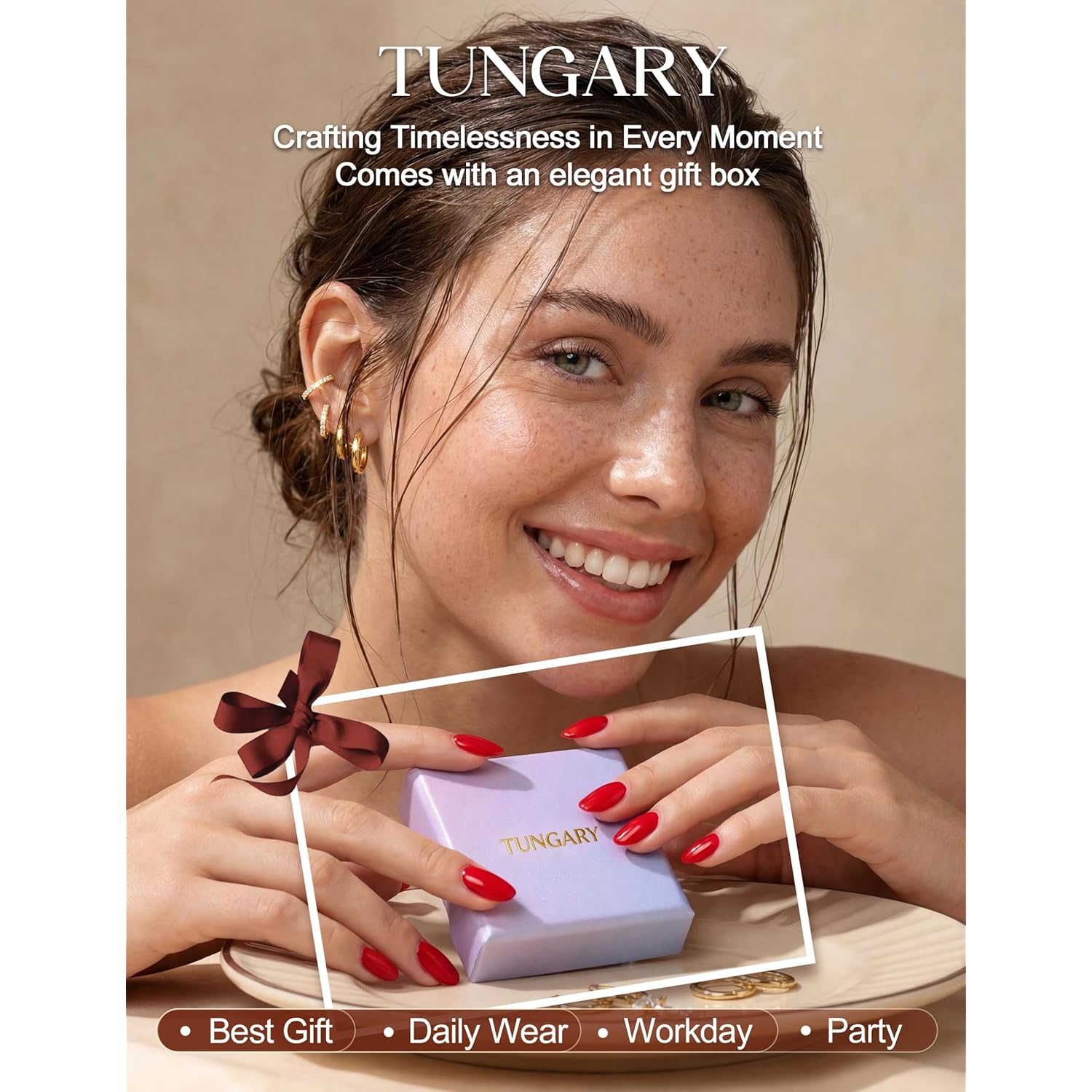 Tungary Small Gold Hoop Earrings for Women, Hypoallergenic Huggie Earrings for Sensitive Ears, Non Tarnish 14K Gold Plated Hoops for Sleeping/Daily, Cartilage Earring Stacks Set for Multiple Piercing