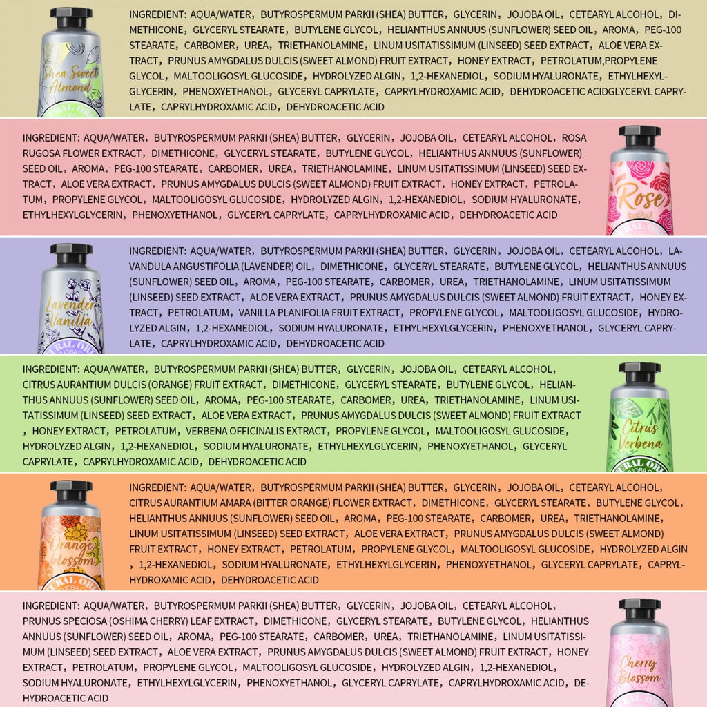 Yoken 20% Shea Butter Hand Cream Gift Set, Instant Soothing Moisturizing Hand Cream for Women Nourishes Dry Hands, 6-Piece Delicate Tin Gift Set Almond, Citrus Verbena & Floral-Scented, 6 x 1 OZ