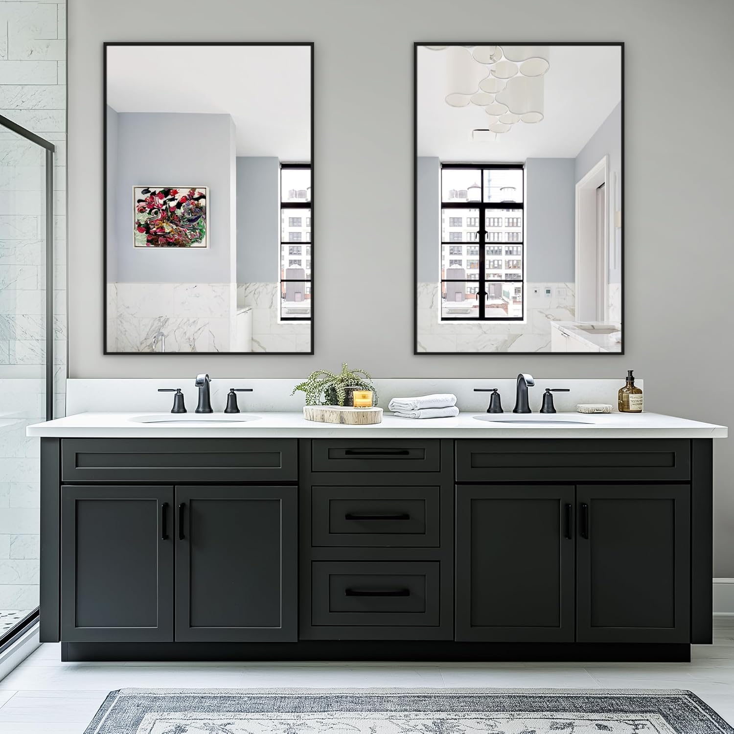 TRAHOME Bathroom Vanity Mirror for Wall, 2 Pack 36" x 24" Metal Framed Rectangular Bathroom Wall Mirror for Over Sink, HD Shatterproof Glass, Hangs Horizontally or Vertically(Black)