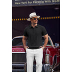 Coofandy Mens Knit Polo Shirts Short Sleeve Ribbed Textured Polo Shirt Lightweight Casual Golf Shirts Collared T Shirt