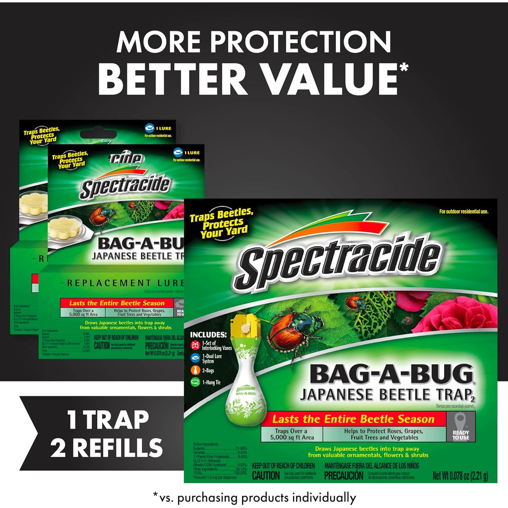 Spectracide Bag-A-Bug Japanese Beetle Trap Bundle, 1 Dual Lure System With 2 Replacement Lure Refills