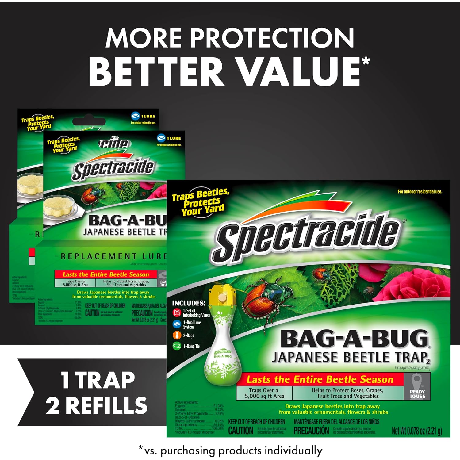 Spectracide Bag-A-Bug Japanese Beetle Trap Bundle, 1 Dual Lure System With 2 Replacement Lure Refills
