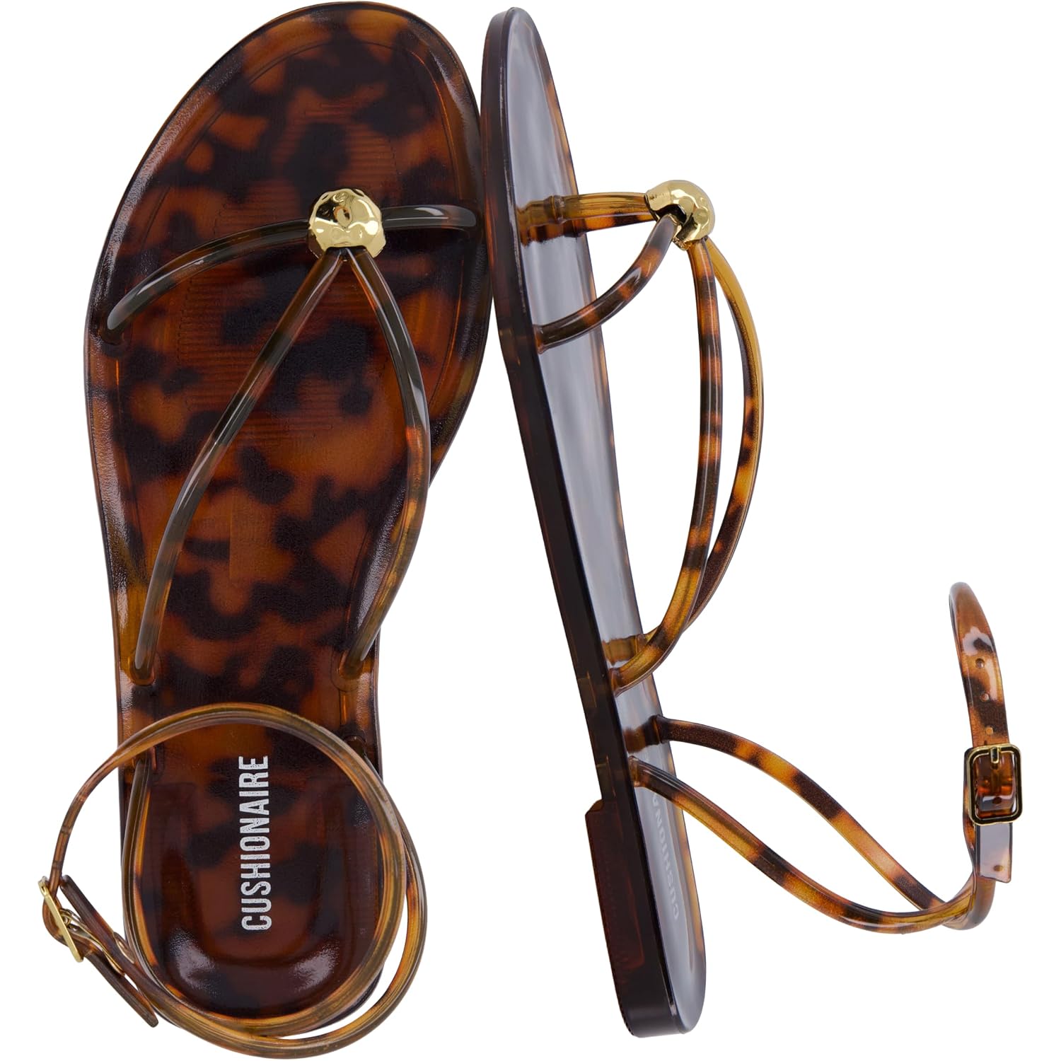 Cushionaire Vita Jelly Sandals For Women, Casual Lightweight Womens Strappy Sandals With Adjustable Buckle Strap And Gold Hardware Accent