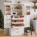 71" Tall Farmhouse Kitchen Pantry Cabinet With 3 Pull Out Shelves & 2 Large Drawers, Pantry Storage Cabinet With 6 Door Shelf & Adjustable Shelf, Freestanding Cupboard For Kitchen, Dining Room