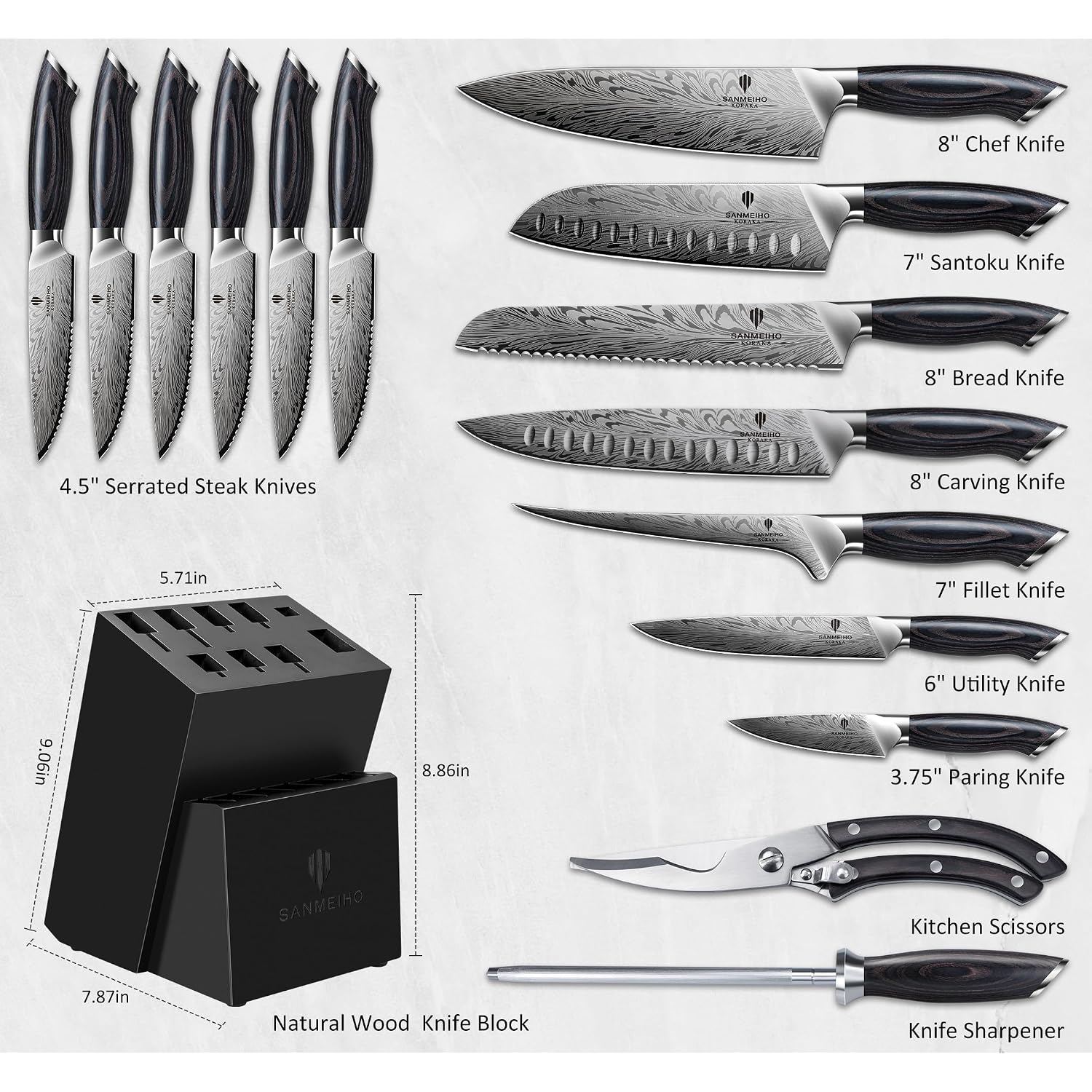 16 Pieces Knife Set, Knife Block Set In Powder Steel, Ultra Sharp Kitchen Knives Set, High Hardness Japanese Knife Set With Ergonomic Pakkawood Handle, Chef Knives Set For Kitchen Cooking