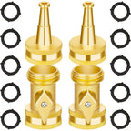 Automan Brass Hose Nozzle - High Pressure Jet Nozzle 4 Count (2 Set), Heavy Duty Water Hose Sprayer Sweeper With Hose Shutoff Valve, 3/4” Ght Nozzles For Garden Hose, Car Wash, Extra 10 Rubber Washers
