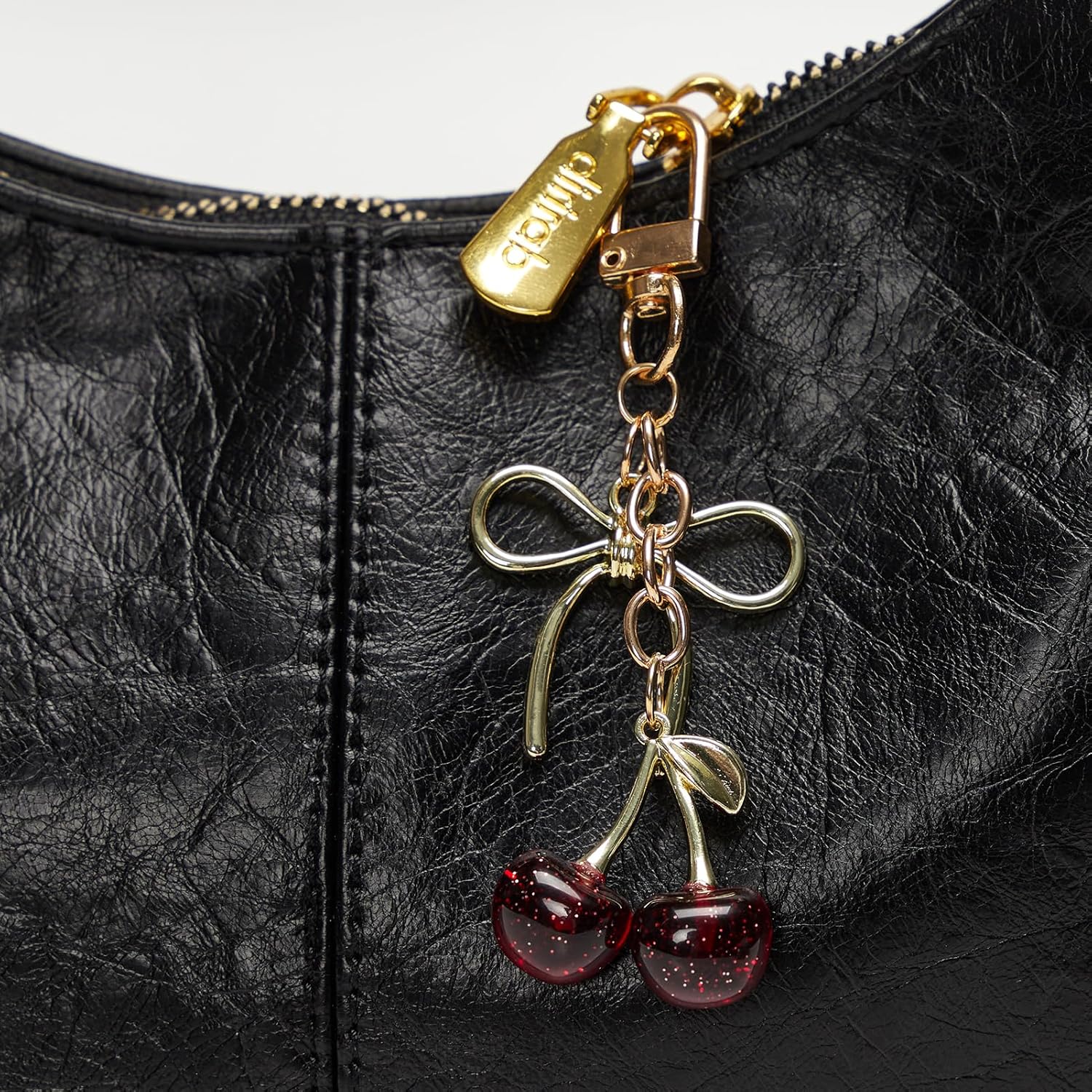 YDF Cherry Keychain Cute Bag Charm Women Leather Keyring Car Keys Gift Mother's Day Birthday Valentine's Purse Accessory