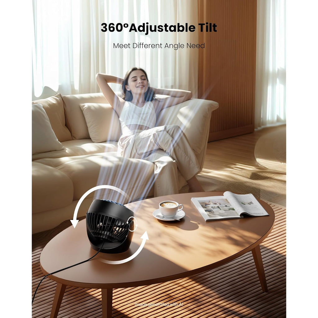 Gaiatop Desk Fan, 5-Inch Portable Electric Table Desktop Air Circulator Fans, Small But Powerful With 3 Speed 360° Adjustable Tilt For Cooling Home Dorm Office Bedroom Bathroom Kitchen, Black