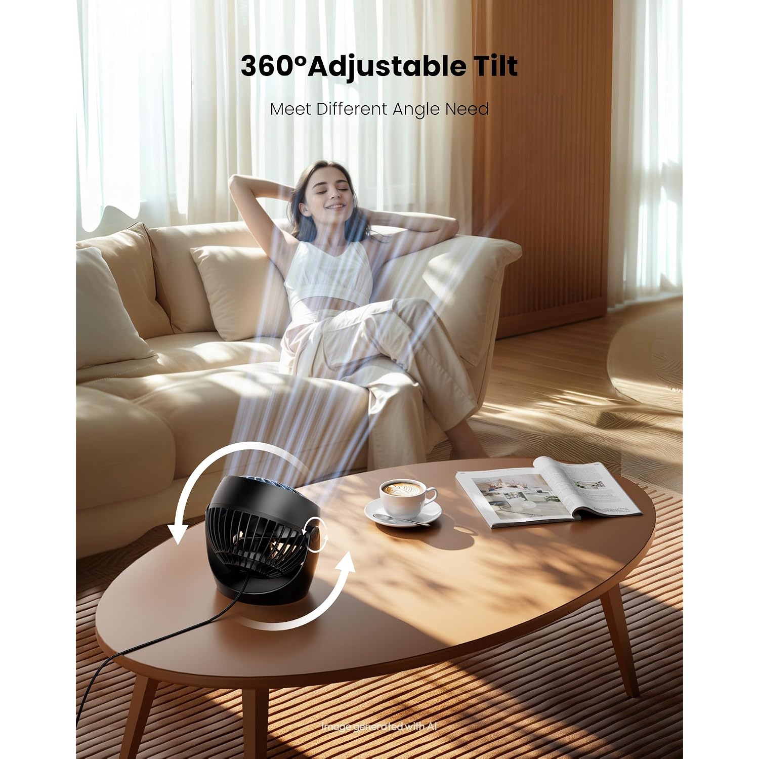 Gaiatop Desk Fan, 5-Inch Portable Electric Table Desktop Air Circulator Fans, Small But Powerful With 3 Speed 360° Adjustable Tilt For Cooling Home Dorm Office Bedroom Bathroom Kitchen, Black
