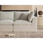 110" Cloud Sectional Couches For Living Room, Convertible L-Shape Couch With Ottoman, 3 Seater Modular Sectional Sofa, Warm White