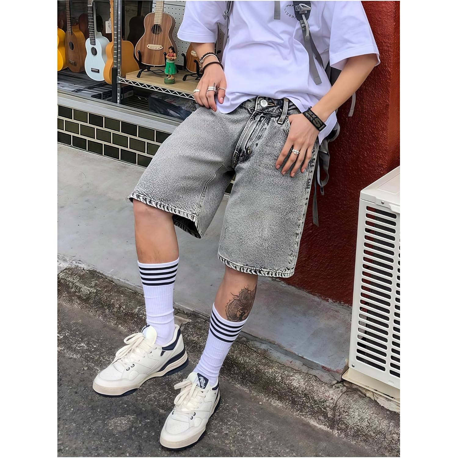 Mens Baggy Jean Shorts Loose Fit Vintage Wide Leg Jorts Y2K Streetwear Hip Hop Casual Denim Shorts