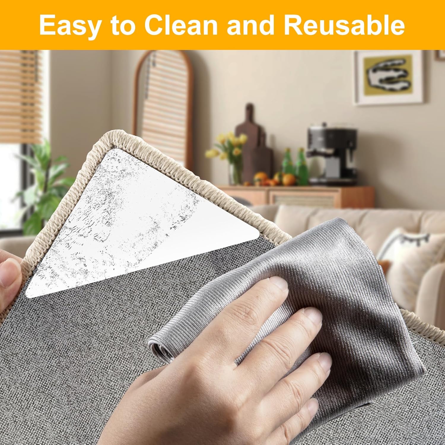 Daisyhome 12 PCS Rug Tape, Rug Pad Gripper for Hardwood Floors, Double Sided Adhesive Carpet Tape, Reusable Anti Slip Rug Grips for Area Rugs to Keep Rugs in Place