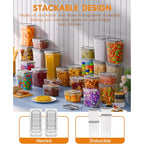 Airtight Food Storage Containers with Lids, 24 PCS Kitchen and Pantry Organization Canisters, BPA-Free, PVC-Free, Food-grade Plastic Leak-proof Jars for Cereal, Flour, Sugar, Extra 24 Labels & Marker