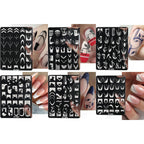 6Pcs Nail Art Stamping Templates Set with French Line Flowers Leaves Smiley Heart Design Stamping Kits DIY Printing Tools Fashion Decoration for Women and Girls