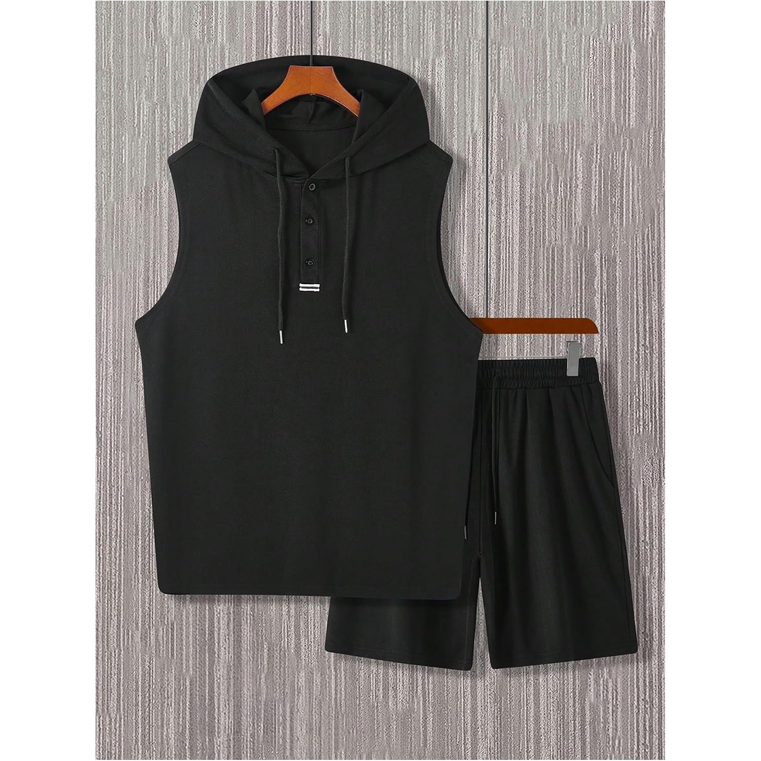 Oyoangle Men'S Sleeveless Workout Hoodie And Shorts Set 2 Piece Outfits Hooded Tank Tops Gym Tracksuit Sweatsuits