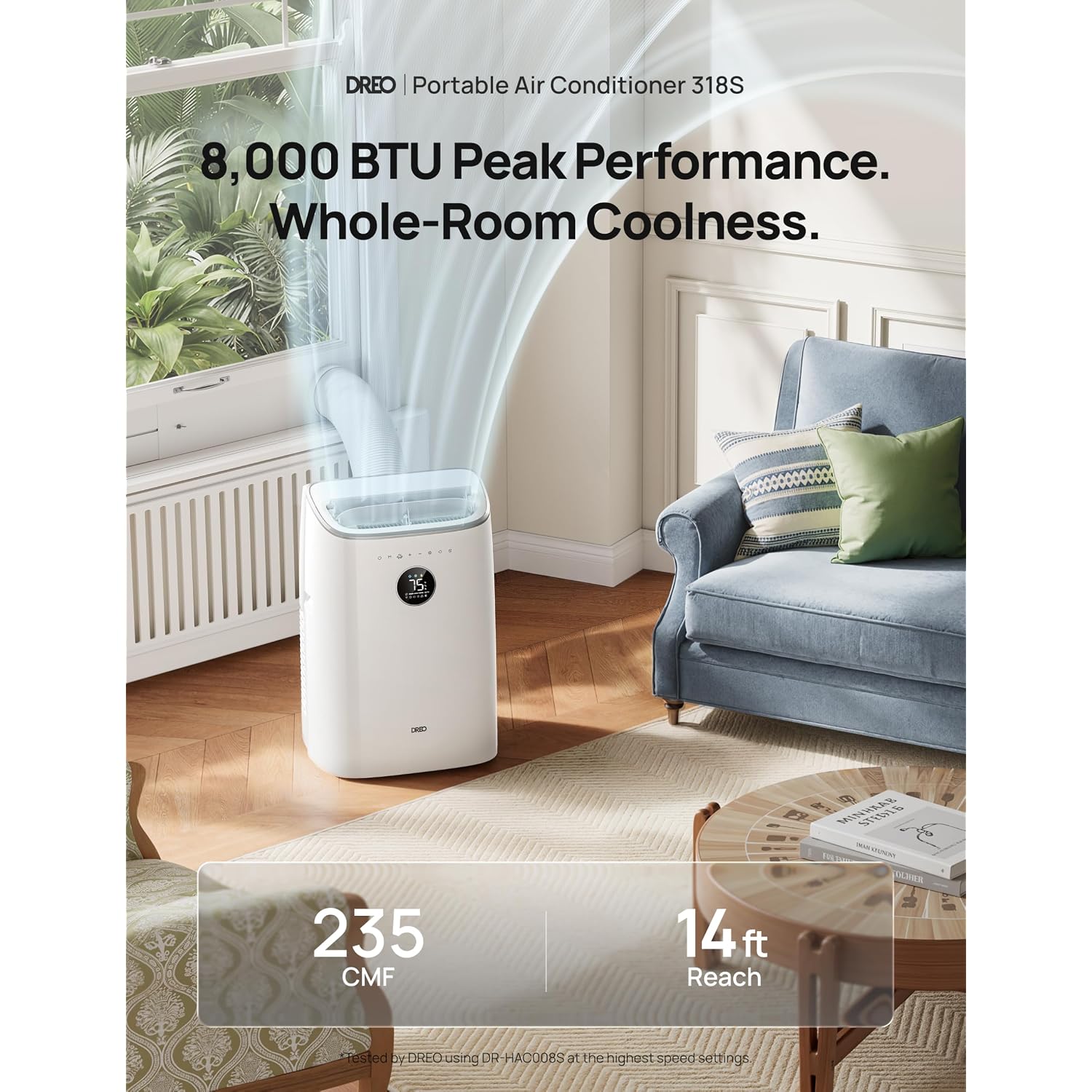 Dreo Portable Air Conditioner 318S, 8000 Btu Ashrae (5000 Btu Doe) Smart Ac Unit For Bedroom With Drainage-Free Cooling, Fan&Dehumidifier 3 In 1, App/Voice/Remote, Quiet Standing Ac For Room Indoors