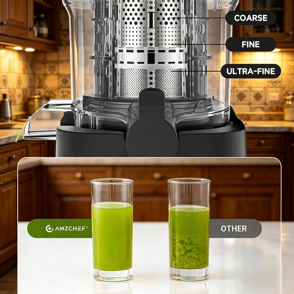 Cold Press Juicer Machine, 5.4" Wide Self-Feeding Chute For Whole Fruits & Vegetables, Masticating Juice Extractor With Large Auger & Triple Strainers, High Juice Yield, Easy To Clean