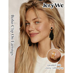 JeryWe 9 Pairs Clip on Earrings for Women Fashion Rattan Acrylic Tassel Drop Dangle Earrings Set Lightweight Geometric Statement Bohemian Clip Earrings for Non Piercied