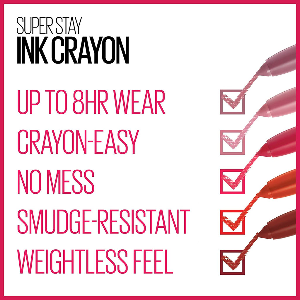 Maybelline Super Stay Ink Crayon Lipstick Makeup, Precision Tip Matte Lip Crayon With Built-In Sharpener, Longwear Up To 8Hrs, Lead The Way, Pink Beige, 1 Count