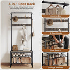 Hall Tree with Bench and Shoe Storage, 4-in-1 Entryway Organizer with 10 Hooks and Storage Shelf,Coat Rack Freestanding with 2-Tier Storage Shelf for Living Room, Bedroom Rustic