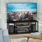 Furinno Turn-N-Tube No Tools 3D 3-Tier Entertainment Tv Stand Up To 50 Inch Tv, Round Tubes, Dark Brown / Black | For Tv Up To 50 Inch, Open Frame Rectangular Entertainment Center With Storage Shelf, Tv Console, For Living Room, Bedroom