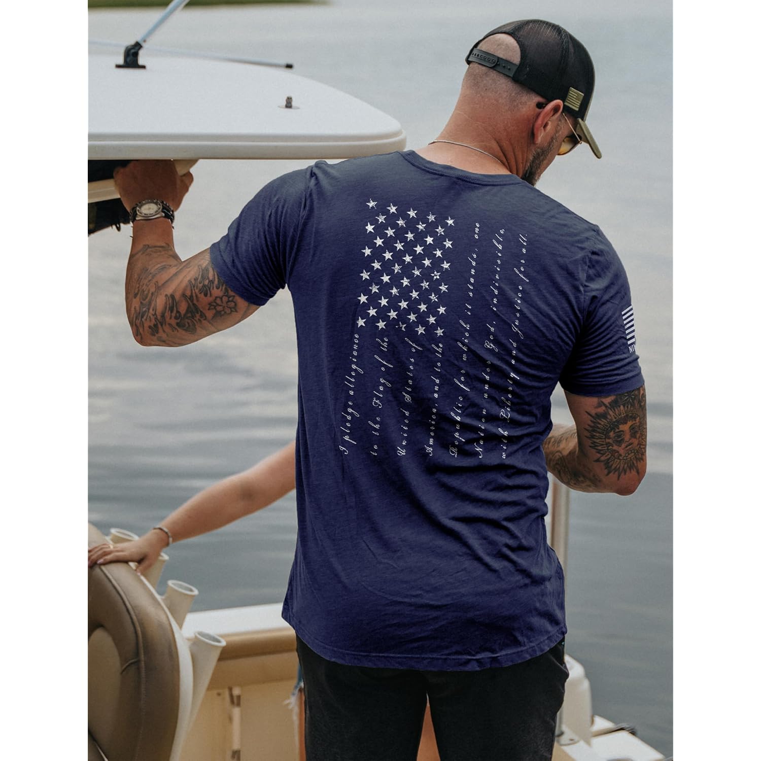 Nine Line Pledge Of Allegiance Shirt, Patriotic T-Shirts For Men, American Flag Military T Shirt, Freedom Usa Veteran Apparel