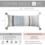 Coastal Blue Decorative Lumbar Pillow Cover 14X36 Boho Long Body Pillow For Bed Farmhouse Lumbar Throw Pillow For Couch Modern Accent Textured Throw Pillowcase